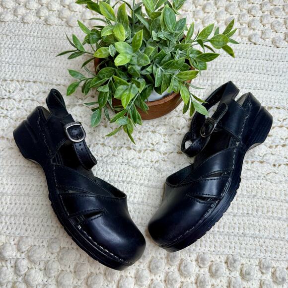 DANSKO Women's Margrete Mary Jane Clog Leather Sandal Ankle Strap Black Size 39 - Picture 4 of 12